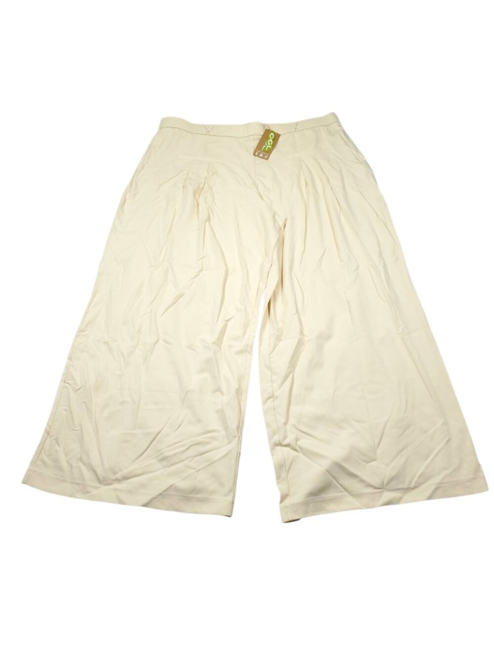 OGL Drapey Bamboo Ponte Mid Rise Wide Leg Trouser Pants Beige Women's Size 2XL